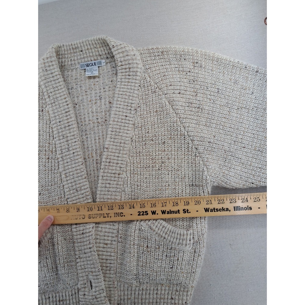 Vtg Mohair Blend Cardigan Sweater Womens Large Natural Fuzzy Chunky Knit Baggy - Picture 5 of 10